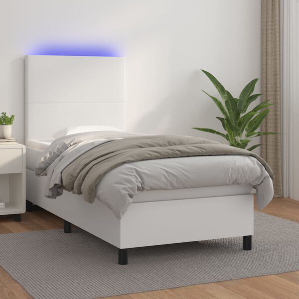 vidaXL Sommier &agrave; lattes de lit avec matelas et LED Blanc 90x190 cm