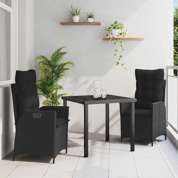 vidaXL Ensemble de salle &agrave; manger pour jardin 3 pcs Noir polyrotin