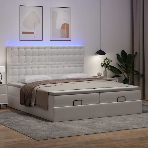vidaXL Lit ottoman avec matelas & LED blanc pur 160x200cm similicuir