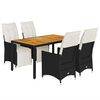vidaXL Ensemble &agrave; manger de jardin coussins 5pcs Noir R&eacute;sine tress&eacute;e