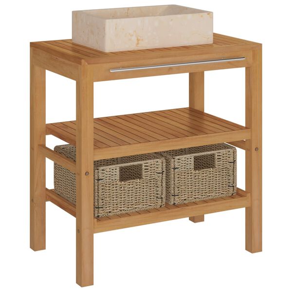 vidaXL Armoire de toilette Teck solide avec lavabo en marbre Noir