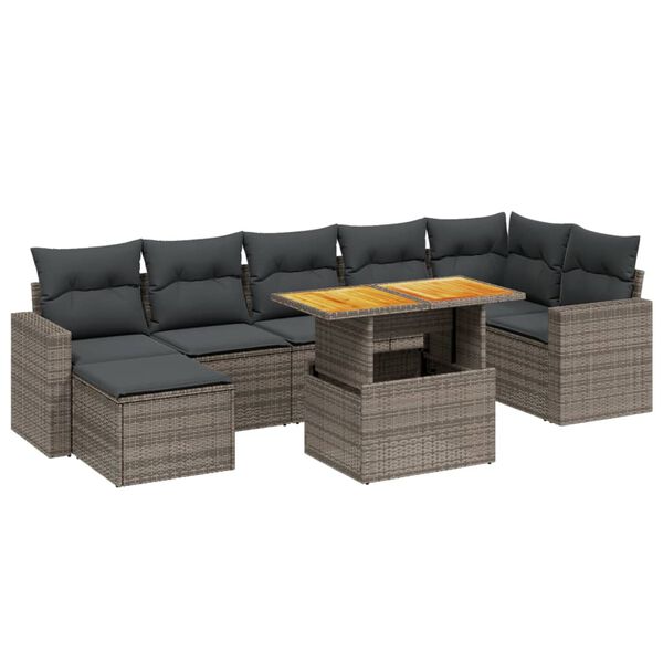 vidaXL Salon de jardin 8 pcs avec coussins gris r&eacute;sine tress&eacute;e