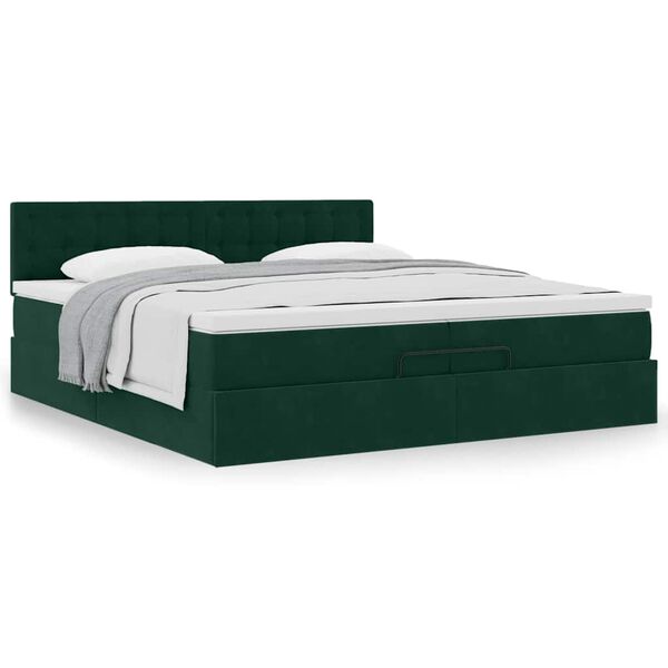 vidaXL Cadre de lit ottoman avec matelas vert fonc&eacute; 200x200 cm velours