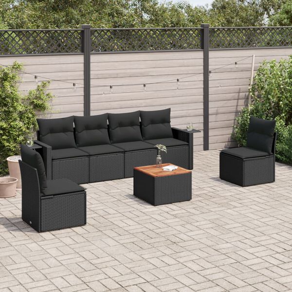 vidaXL Salon de jardin 7 pcs avec coussins noir r&eacute;sine tress&eacute;e