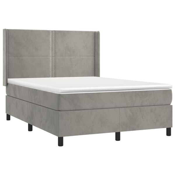 vidaXL Sommier &agrave; lattes de lit matelas et LED Gris clair 140x190 cm