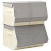 vidaXL Bo&icirc;tes de rangement empilables 3 pcs Tissu Gris et cr&egrave;me