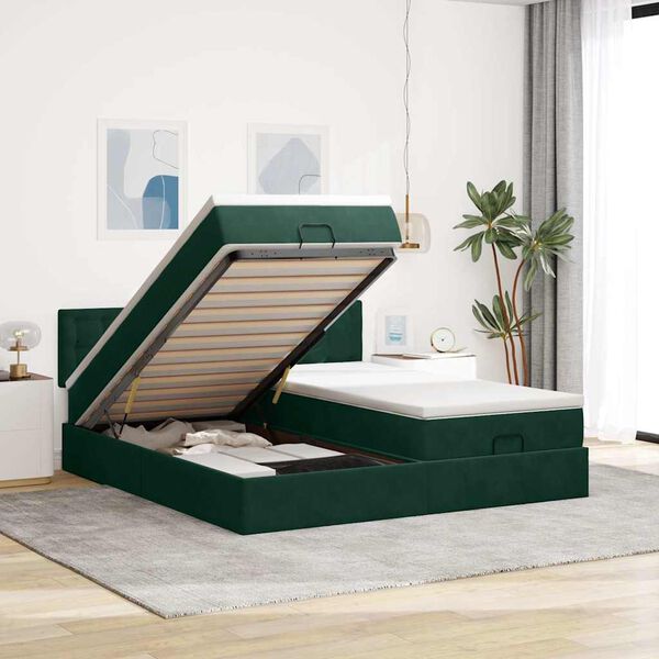vidaXL Cadre de lit ottoman avec matelas vert fonc&eacute; 160x200 cm velours