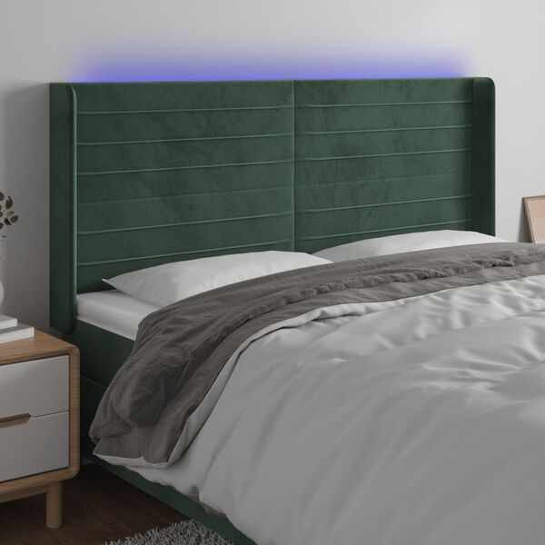 vidaXL T&ecirc;te de lit &agrave; LED Vert fonc&eacute; 183x16x118/128 cm Velours