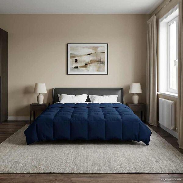 vidaXL Duvet d'hiver Matelass&eacute; Bleu fonc&eacute; 200 x 220 cm Microfibre