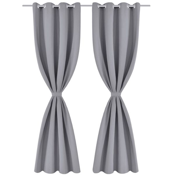 2 pcs Rideau Blackout Occultant Gris avec &OElig;illets en m&eacute;tal 135x245cm