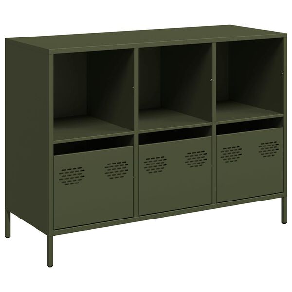 vidaXL Buffet vert olive 101,5x39x73,5 cm acier lamin&eacute; &agrave; froid