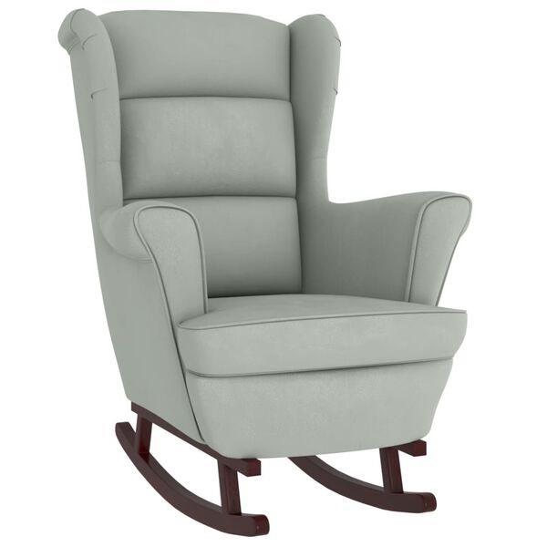 vidaXL Fauteuil à bascule à oreilles en velours gris clair bois massif