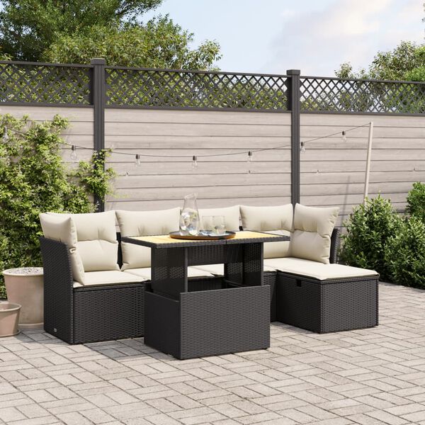 vidaXL Salon de jardin 6 pcs avec coussins noir r&eacute;sine tress&eacute;e