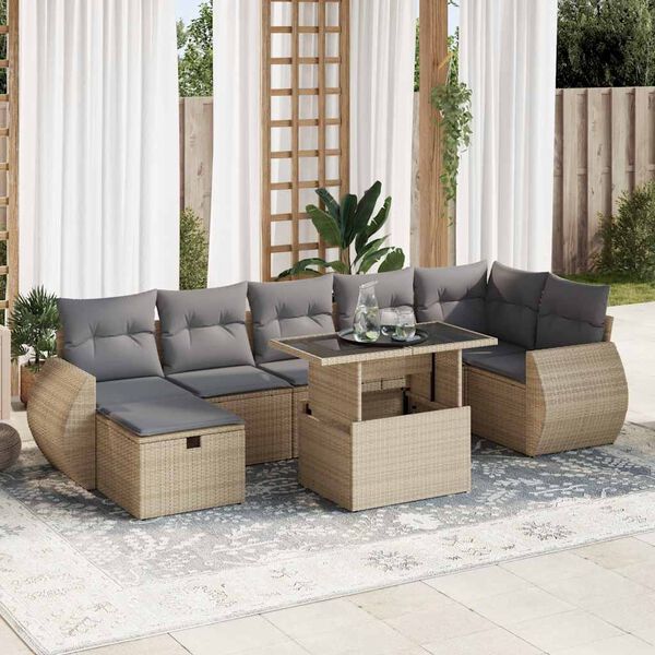 vidaXL Salon de jardin avec coussins 8 pcs beige r&eacute;sine tress&eacute;e