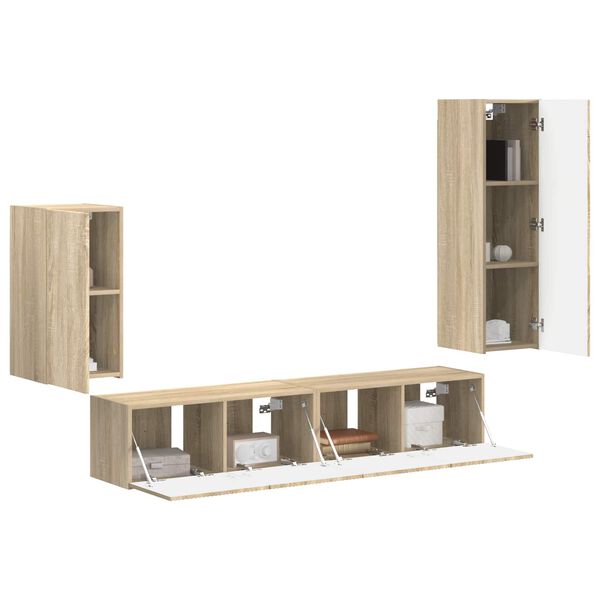 vidaXL Ensemble meuble TV 4 pcs Ch&ecirc;ne Sonoma Bois d'ing&eacute;nierie