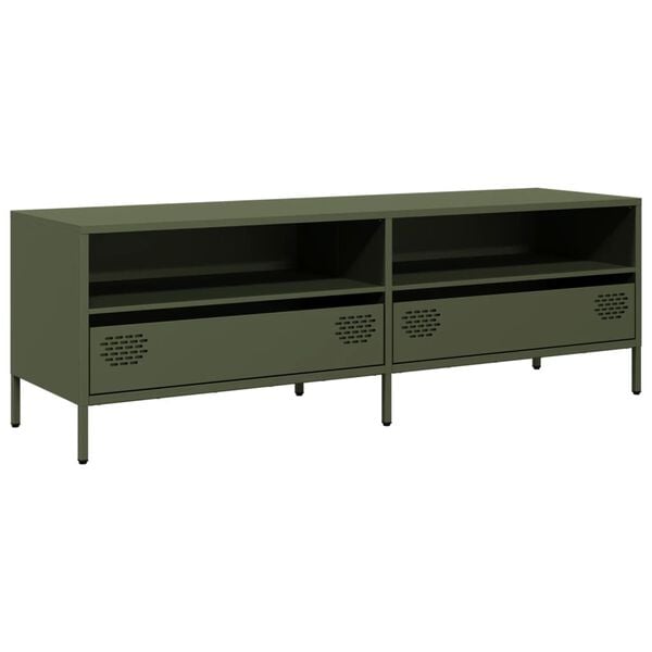vidaXL Meuble TV vert olive 135x39x43,5 cm acier lamin&eacute; &agrave; froid