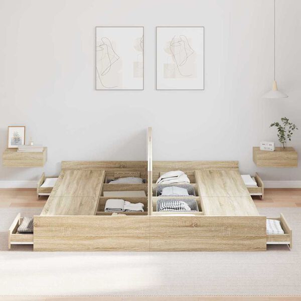vidaXL Cadre de lit avec rangement Chêne Sonoma 200 x 200 cm