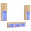 vidaXL Unit&eacute;s murales TV avec LED 5 pcs ch&ecirc;ne sonoma bois d'ing&eacute;nierie
