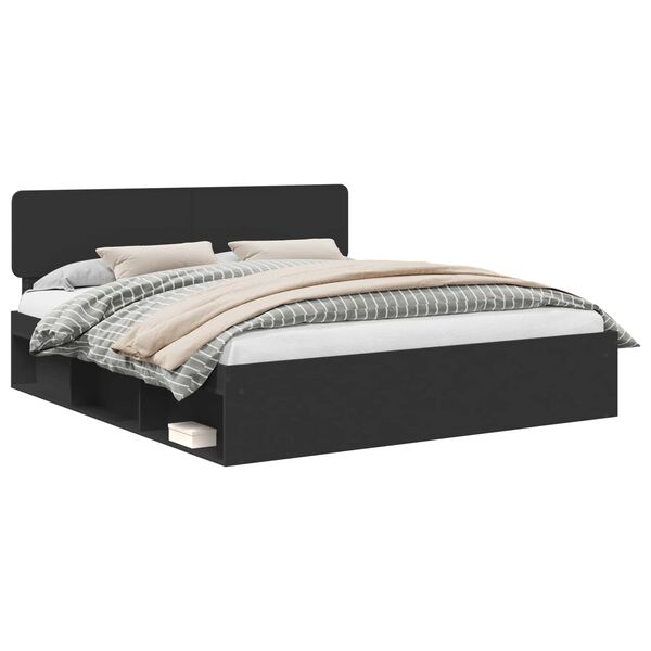 vidaXL Cadre de lit avec t&ecirc;te de lit Noir 200 x 200 cm Pin massif