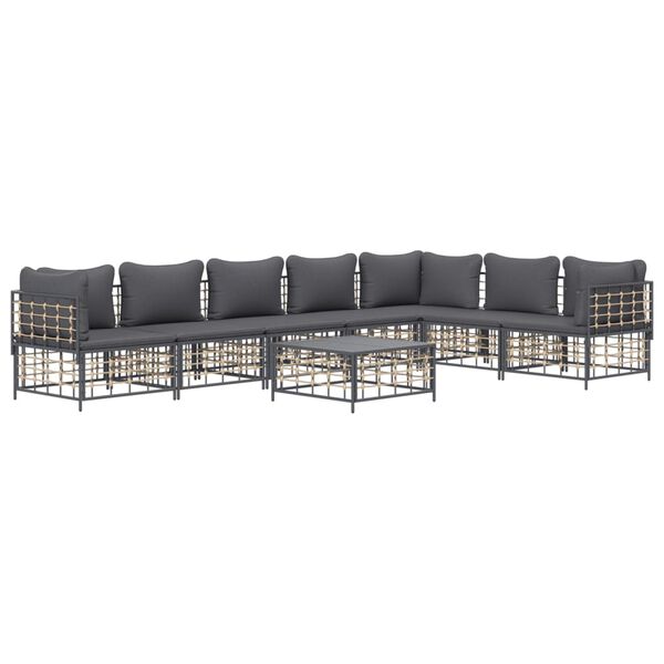 vidaXL Salon de jardin 8 pcs avec coussins anthracite résine tressée