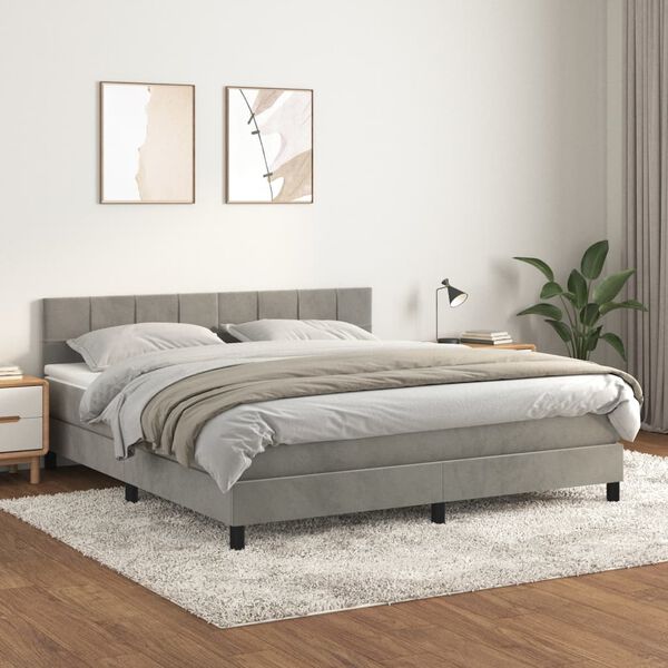 vidaXL Sommier &agrave; lattes de lit et matelas Gris clair 160x200cm Velours