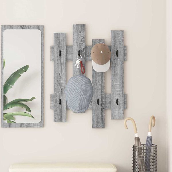 vidaXL Porte-manteau mural Montage mural Gris Sonoma 60 x 3 x 82 cm