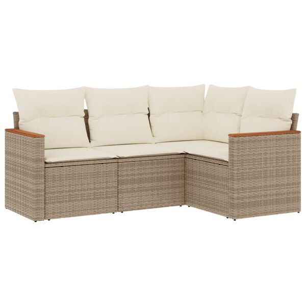 vidaXL Salon de jardin avec coussins 4 pcs beige r&eacute;sine tress&eacute;e