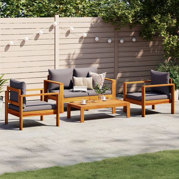 vidaXL Salon de jardin avec coussins 4 pcs bois d'acacia massif
