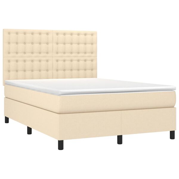 vidaXL Sommier &agrave; lattes de lit avec matelas Cr&egrave;me 140x200 cm Tissu