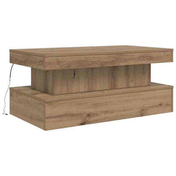 vidaXL Table basse avec lumi&egrave;res LED ch&ecirc;ne artisanal 90x50x40 cm