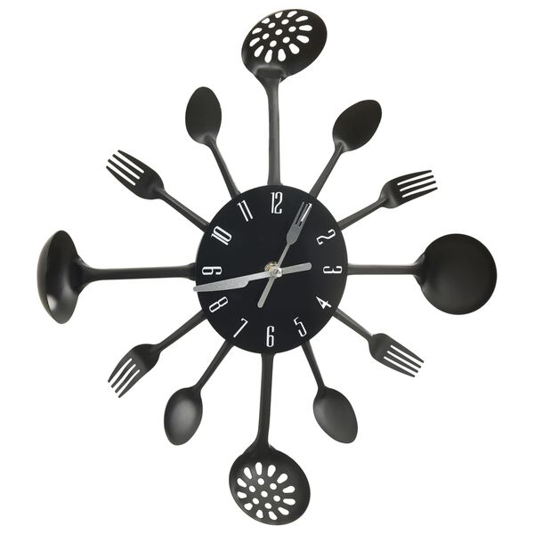 vidaXL Horloge murale et cuill&egrave;re avec fourchette Noir 40 cm Aluminium