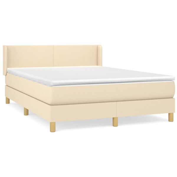 vidaXL Sommier &agrave; lattes de lit avec matelas Cr&egrave;me 140x200 cm Tissu