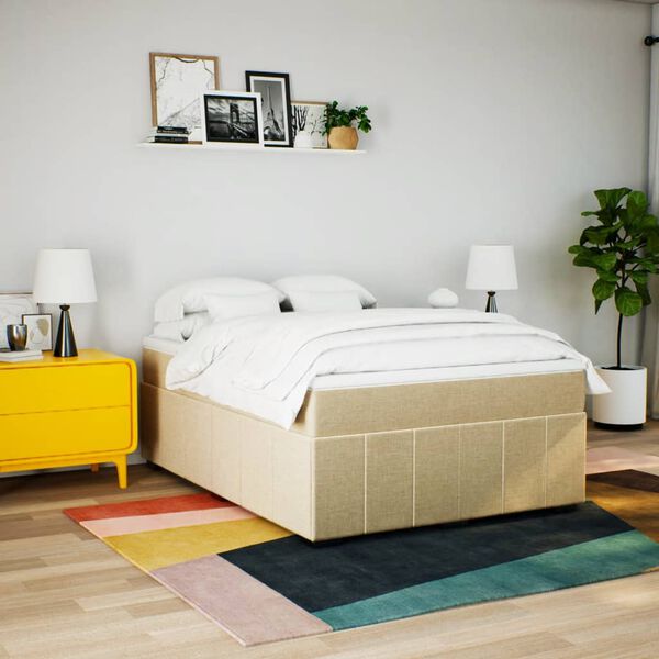 vidaXL Sommier &agrave; lattes de lit avec matelas Cr&egrave;me 140x200 cm Tissu