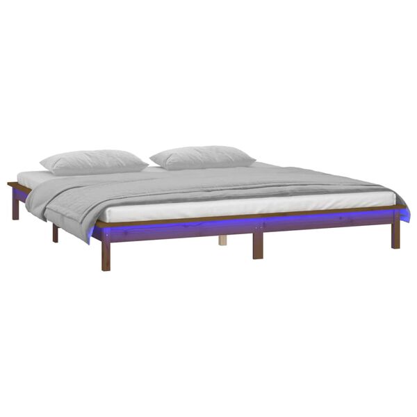 vidaXL Cadre de lit &agrave; LED sans matelas 140x190 cm bois massif