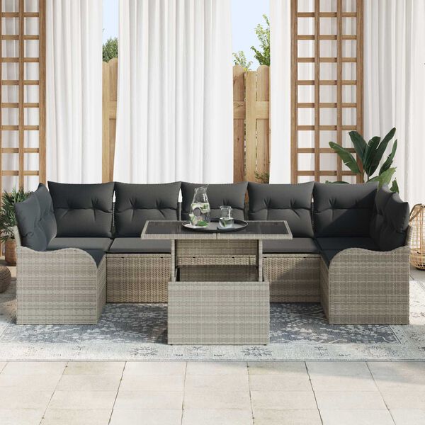 vidaXL Ensemble de canap&eacute; de jardin 8 pcs Gris clair Poly rotin