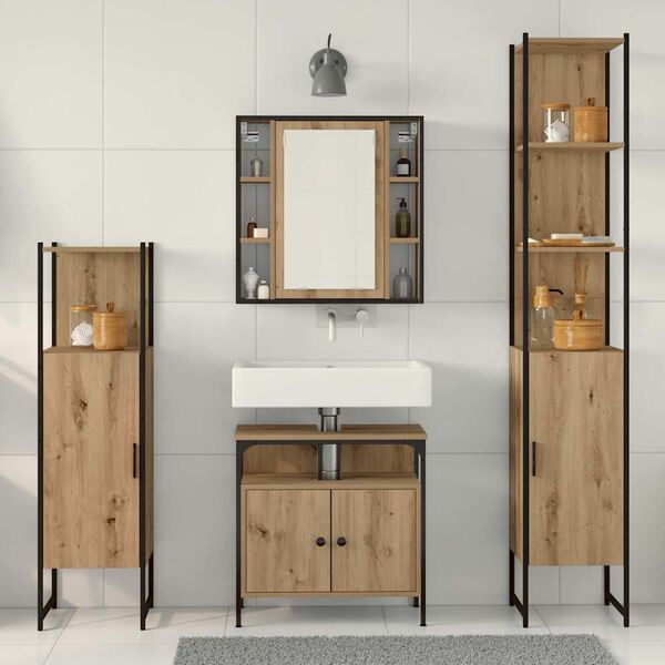 vidaXL Ensemble de mobilier de salle de bain 4 pcs Ch&ecirc;ne artisanal