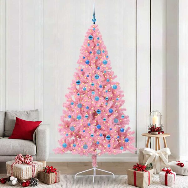 vidaXL Sapin de No&euml;l artificiel pr&eacute;-&eacute;clair&eacute; Rose 240 cm PVC