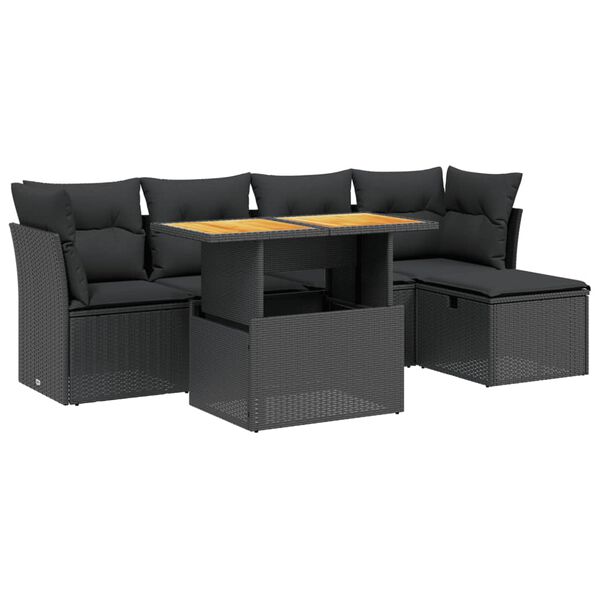 vidaXL Salon de jardin 6 pcs avec coussins noir r&eacute;sine tress&eacute;e