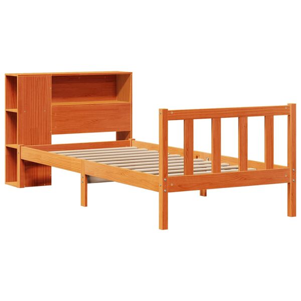 vidaXL Lit bibliothèque sans matelas cire marron 100x200 cm pin massif
