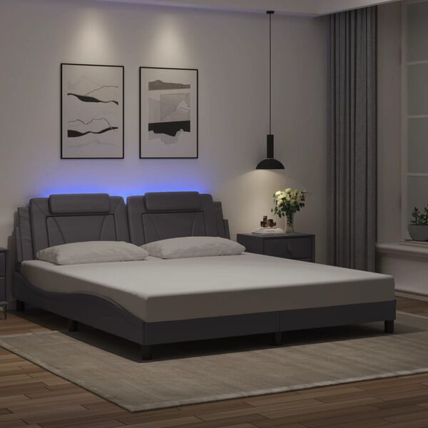 vidaXL Cadre de lit Viana avec LED sans matelas gris 180x200 cm