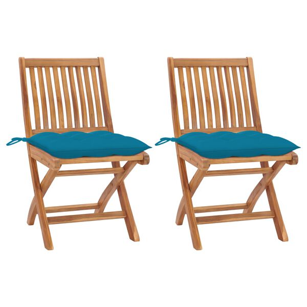 vidaXL Chaises de jardin lot de 2 avec coussins bleu clair Teck massif