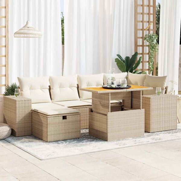 vidaXL Salon de jardin avec coussins 8 pcs beige r&eacute;sine tress&eacute;e acacia