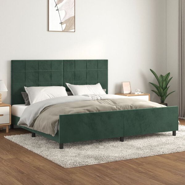 vidaXL Cadre de lit sans matelas vert fonc&eacute; 200x200 cm velours
