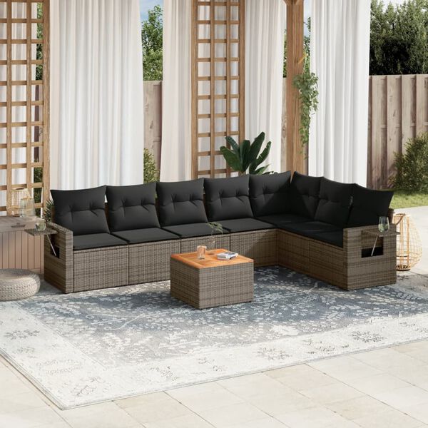 vidaXL Salon de jardin 8 pcs avec coussins gris r&eacute;sine tress&eacute;e