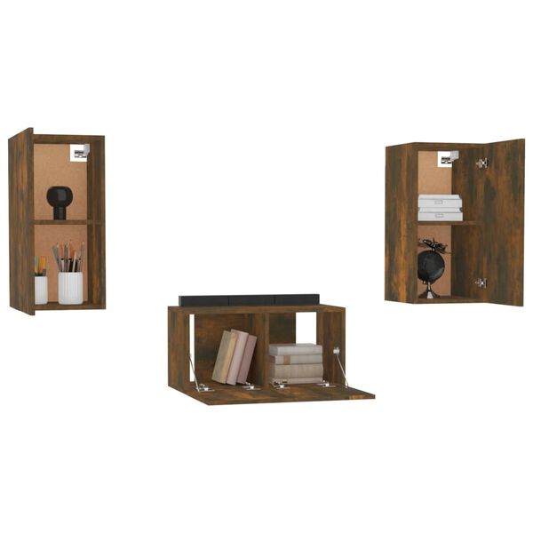 vidaXL Ensemble de meubles TV 3 pcs Ch&ecirc;ne fum&eacute; Bois d'ing&eacute;nierie