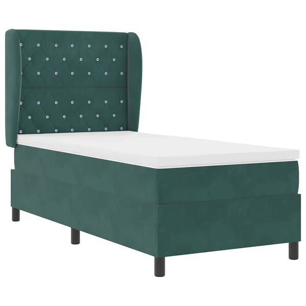 vidaXL Lit &agrave; ressorts avec matelas Vert fonc&eacute; 200 x 90 cm Polyester