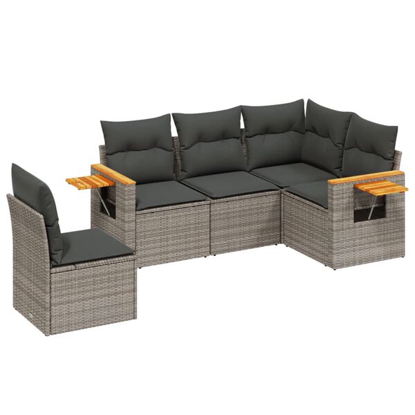 vidaXL Salon de jardin 5 pcs avec coussins gris r&eacute;sine tress&eacute;e