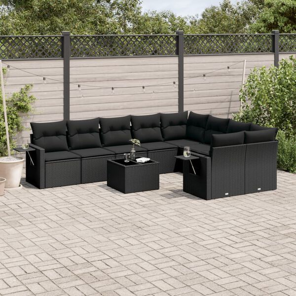 vidaXL Salon de jardin 10 pcs avec coussins noir r&eacute;sine tress&eacute;e