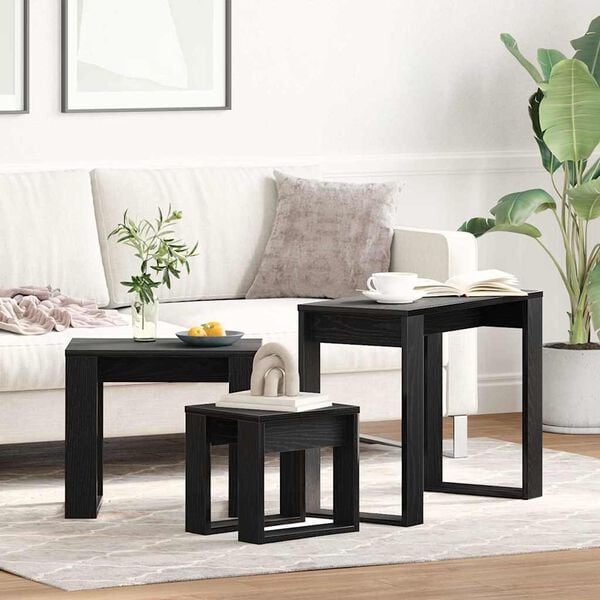 vidaXL Tables gigognes 3 pcs Ch&ecirc;ne noir Bois d'ing&eacute;nierie