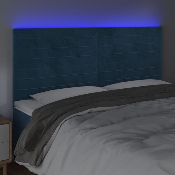 vidaXL T&ecirc;te de lit &agrave; LED Bleu fonc&eacute; 160x5x118/128 cm Velours
